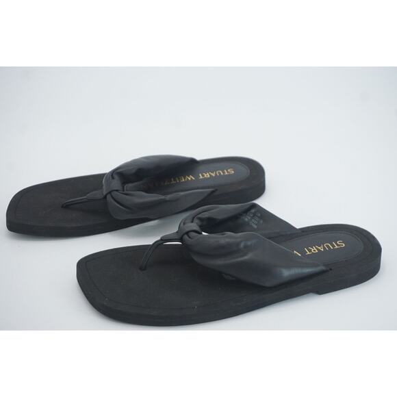 Stuart Weitzman Cassie Black Leather Thong Sandals SZ 6.5 New $250 flip flop - Picture 2 of 11